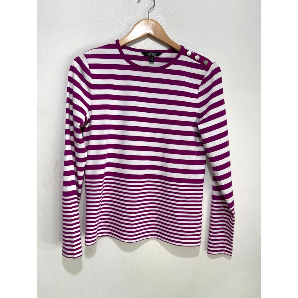 Lauren ralph lauren black label long sleeve t shirt purple stripes women L